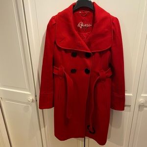Guess red pea coat with tie waist